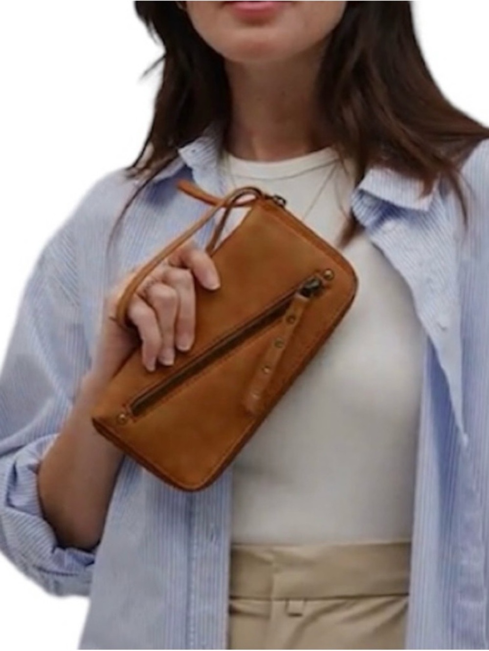Free People Distressed Vegan Leather Wristlet Wallet Clutch Brown
